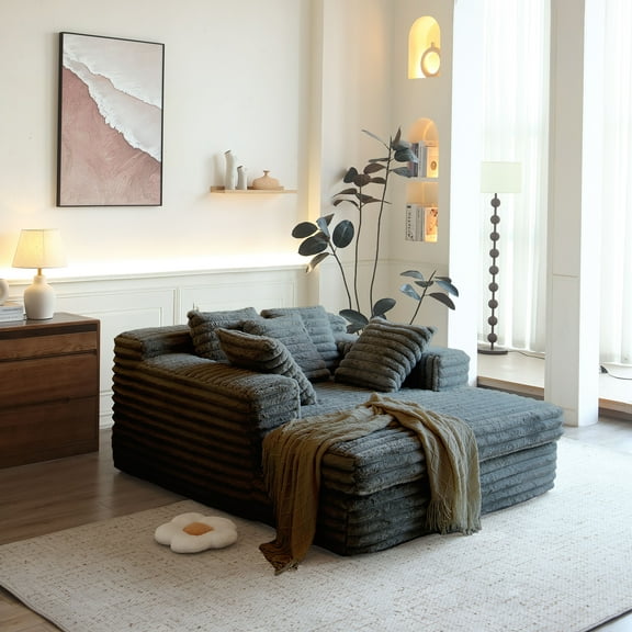 Chaise Lounge Indoor - Upholstered Sofa Bed with Throw Pillows & Armrests, Dark Grey - Plush Sleeper Chair for Living Room, Bedroom, or Office