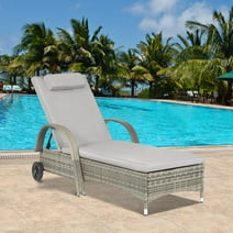 Chaise Lounge Outdoor Patio Wicker Pool Chaise Lounge Chair for Outside Recliner Grey
