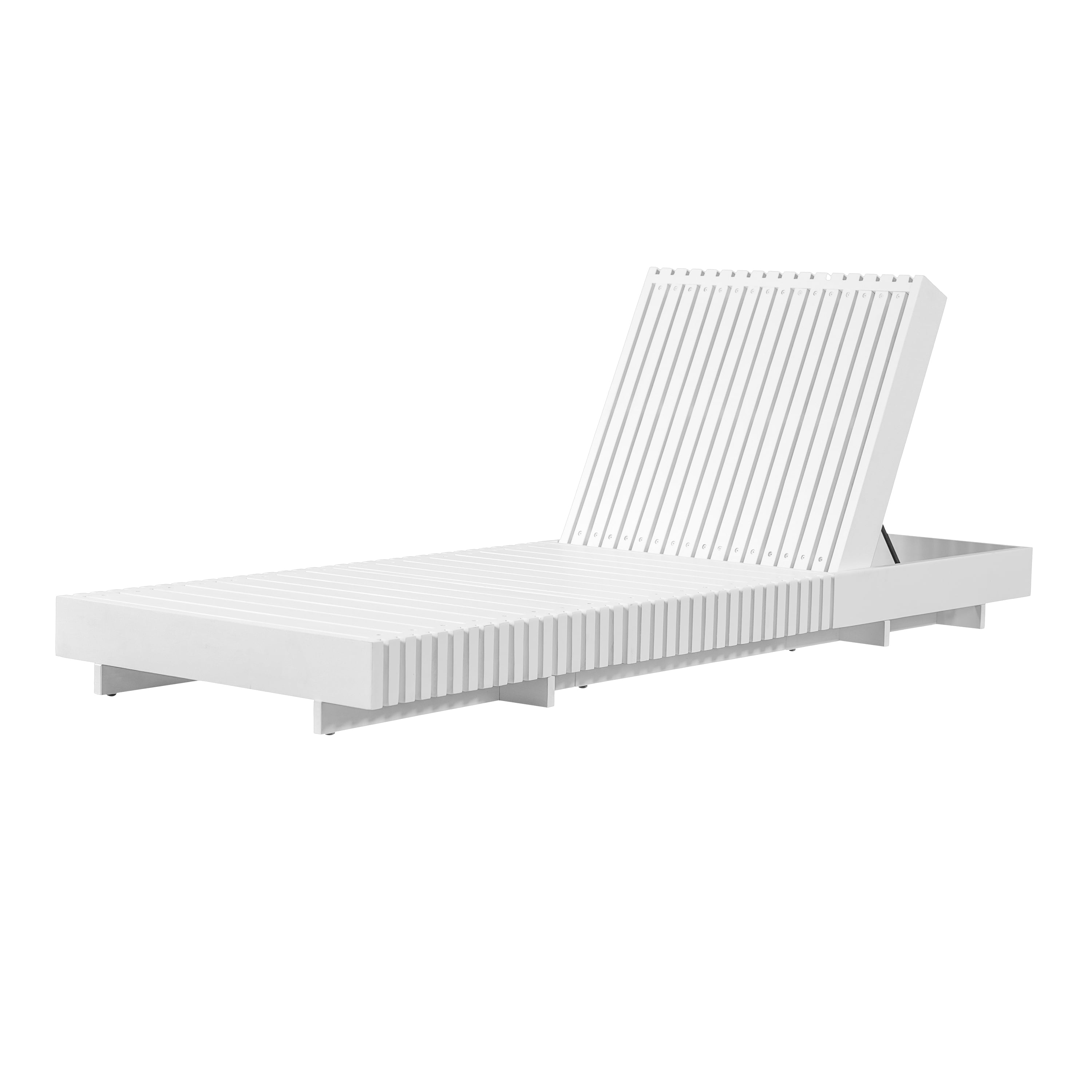 Chaise Lounge, Outdoor White Acacia Solid Wood Adjustable Lounge for Patio Deck Garden, White