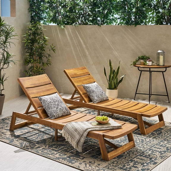 Chaise Lounge Pair - Wood, Finish, Yellow Brown, Solid Wood + , 25.6" W X 78.75" D 12.50" H, Outdoor Refresh 2 Lounges Style, Exciting