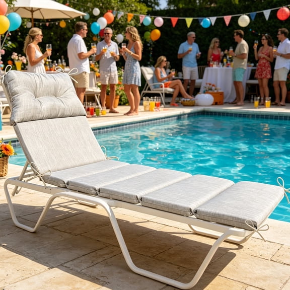 Chaise Lounge Replacement Cushion with Fastening Ties 72x21 Inch Weatherproof Thick Soft Outdoor Pool Chair Pad for Patio Backyard Poolside Garden Sun Lounger