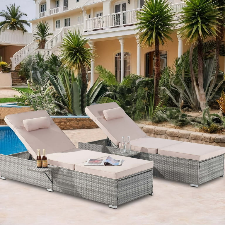 Chaise Lounge Set of 2 Outdoor Lounge Chairs with 5 Backrest Angles Chaise Lounge Chairs Patio Reclining Chair Furniture for Poolside Deck
