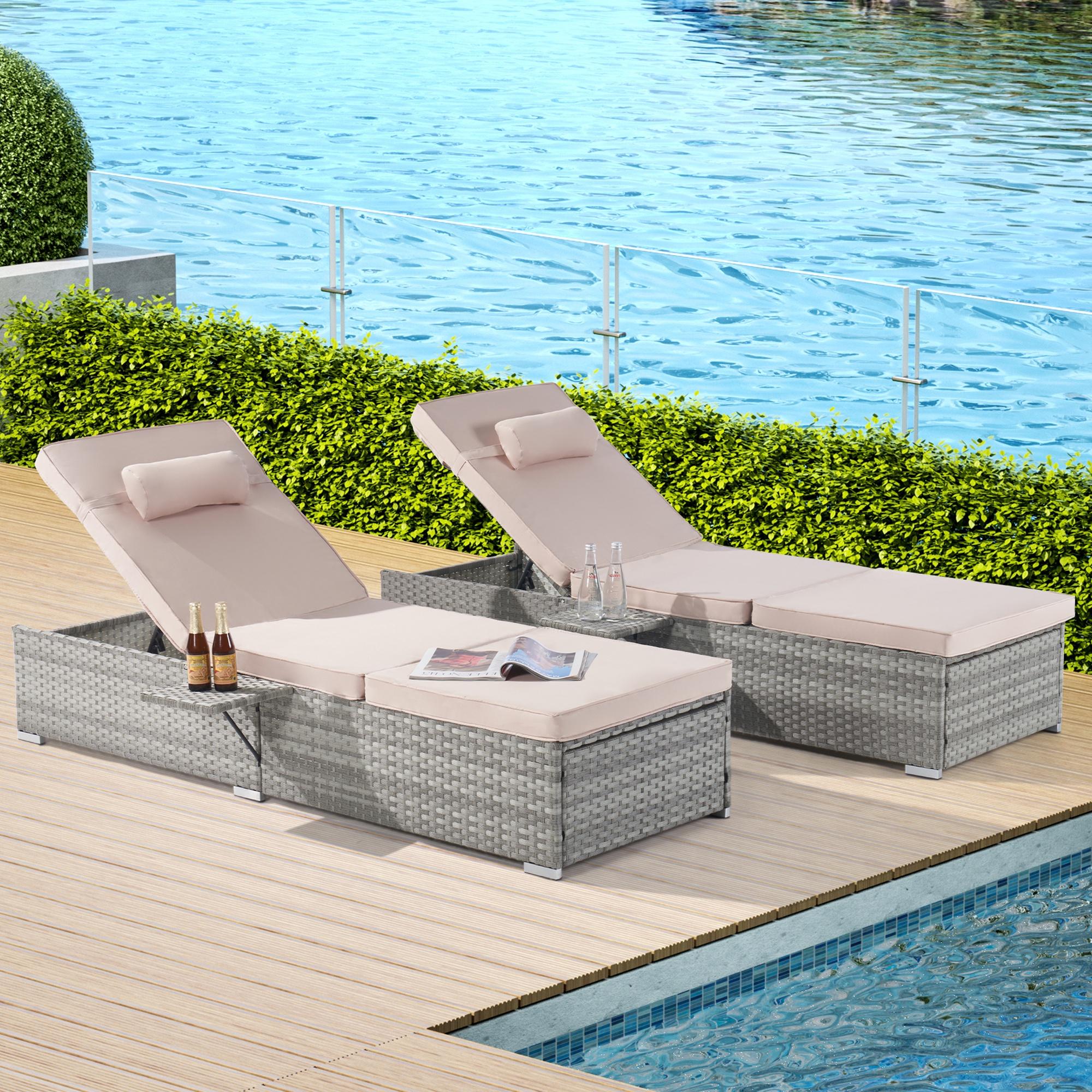 Patio Chaise Lounge Set of 2, Outdoor Lounge Chairs with 5 Backrest Angles, Chaise Lounge Chairs, Patio Reclining Chair Furniture for Poolside, Deck, Backyard - image 1 of 10