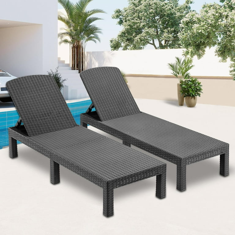 Patio Lounge Chairs Set of 2 Outdoor Chaise Lounge Chair with 4 Backrest Angles Patio Foldable Reclining Chair Furniture for Poolside Deck