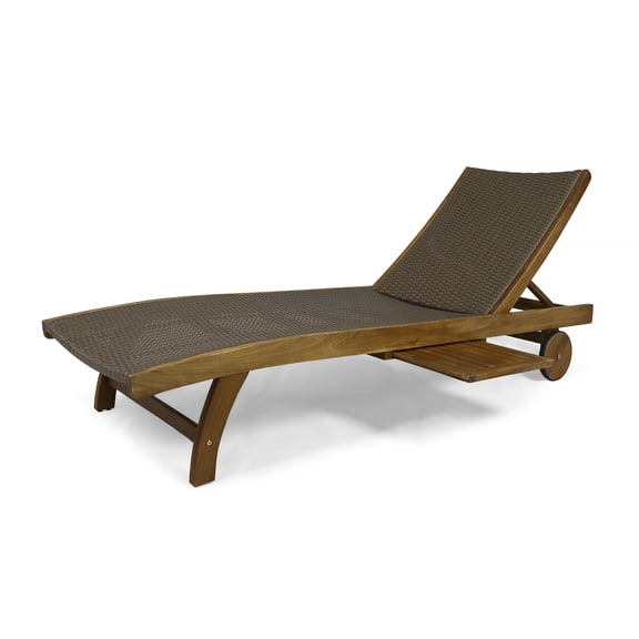Chaise Lounge Set of 2, Outdoor Banzai Style Lounge with Pull-Out Tray for Patio Poolside, Brown