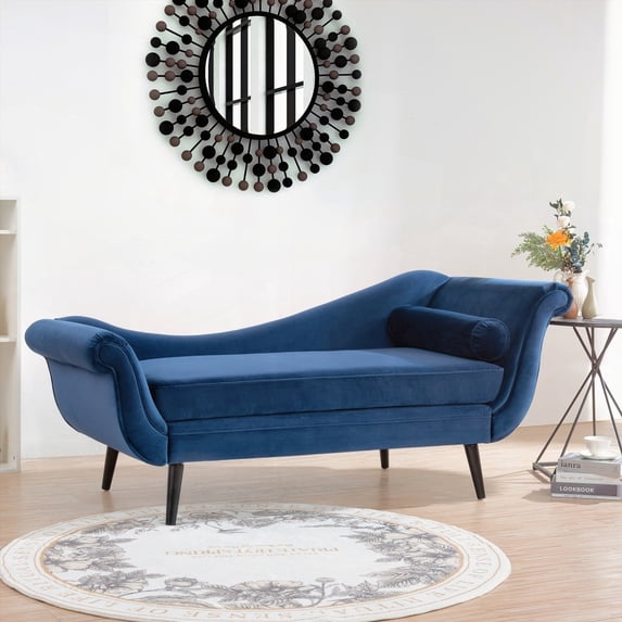 Modern Chaise Lounge with Scroll Arm - 68.31"W*28.74"D*29.33"H for Living Room - Fabric + Solid Wood