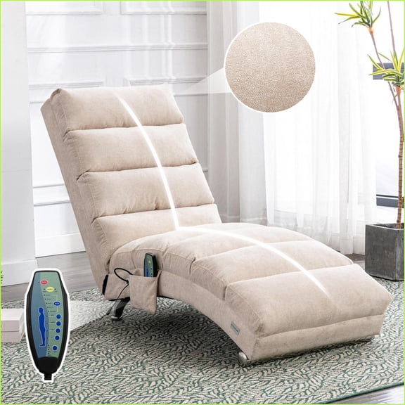 Chaise Lounges Electric Massage with 5 Modes, Ergonomic Chaise Lounge with Remote Control | Beige | Linen