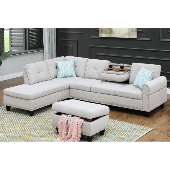 & Chaise Sectional With In Gray - 98" Wide For Ample Seating And Foam-filled Cushions Linen Blend Foam A Fashionable Design Your Home