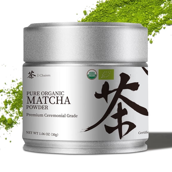 Chaism Ceremonial Grade Matcha Green Tea Powder - Premium First Harvest USDA Organic Gluten-Free Vegan, 100% Pure Unsweetened No Additives, 1.06oz Tin