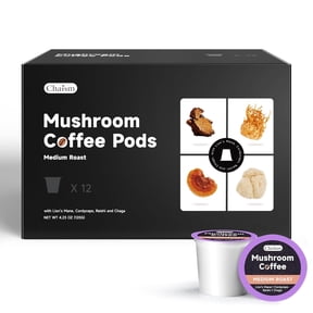 Chaism Mushroom Coffee Pods - Arabic Coffee with Lions Mane, Cordyceps, Reishi, Chaga, Sugar-Free (12 K Cups, Medium Roast)