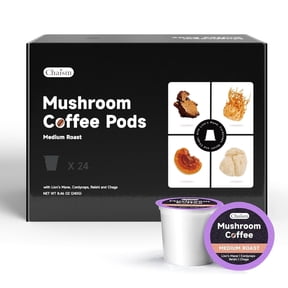 Chaism Mushroom Coffee Pods - Arabic Coffee with Lions Mane, Cordyceps, Reishi, Chaga, Sugar-Free (24 K Cups, Medium Roast)