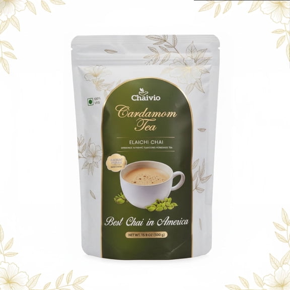 Chaivio Cardamom Chai Tea Latte, Unsweetened Instant Premix, Low Caffeine, Traditional, 1.1 lb