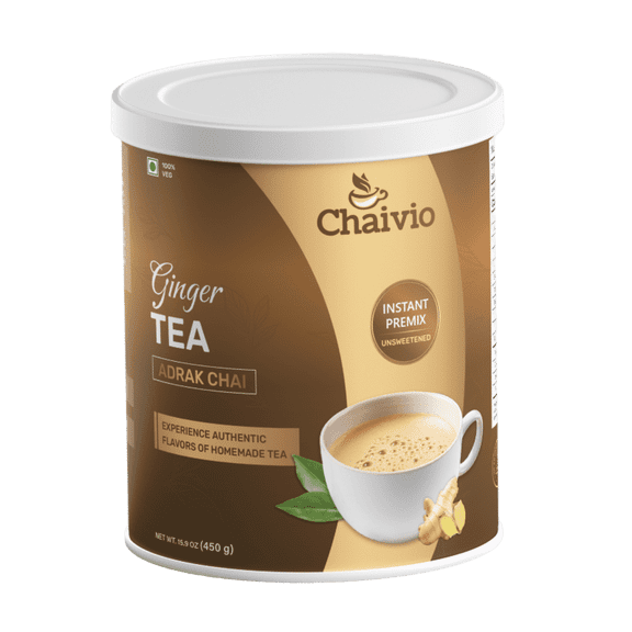Chaivio Ginger Chai Tea Latte Powdered Mix, Unsweetened, Ginger Flavor, Low Caffeine, 1 lb
