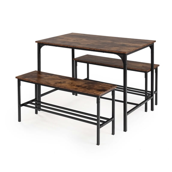 Chak’s Choice 3-Piece Dining Set: Combination table with two benches. Space-saving dining set ideal for compact spaces. Brown.