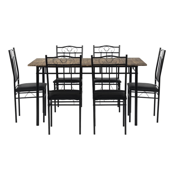Chak’s Choice 4-6 Person Dining Table Set 7-Piece Kitchen Table and Chair Set Rectangular Dining Table with Six Chairs Space-Saving Design, Ideal for Small Apartments Black