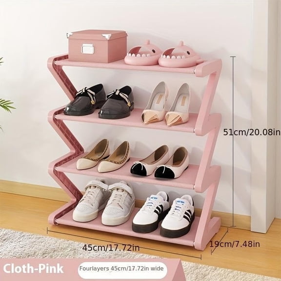 Chak’s Choice 4-Tier Z-Shaped Shoe Rack Stackable Home Storage Rack Easy-Assembly Shoe Storage Unit Perfect for Living Rooms & Dorm Rooms (Pink)