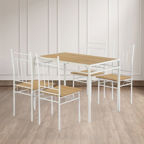 DEGUO 5-Piece Kitchen Dining Table Set, Heavy-Duty Metal Frame Table Top, Rectangular Small Dining Table with 4 Chairs, Ideal for Compact Spaces & Breakfast Nooks,White