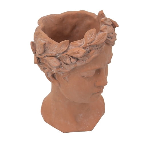 Chaks Choice 7x11 Head Bust Planter, Brown - Classical Indoor/Outdoor Cement Planter Inspired by Antique Busts