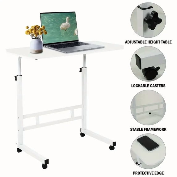 Chak’s Choice Adjustable height mobile computer desk, suitable for small spaces, with wheels, rollable, home office study gaming desk, white