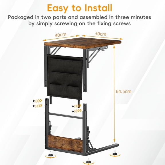 Chak’s Choice C-Shape Side Table, Folding Sofa Table, Bedside Table with Storage Bag, Coffee Table with Metal Frame for Living Room, Bedroom, Office,(Brown)