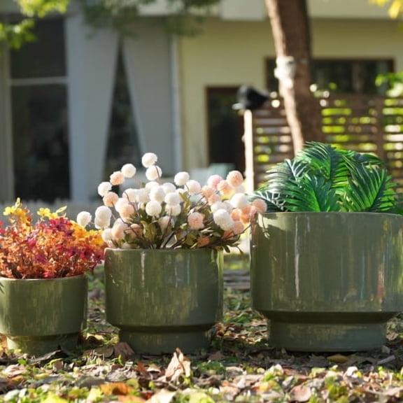 Chaks Choice Ceramic Plant Pots Set of 3, 15/12/9 inch Planters with Drainage Holes and Saucer, Flower Pot Outdoor Indoor, Modern Decorative Planters