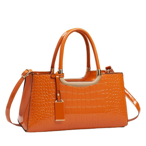 Chak’s Choice Elegant Women's Crocodile-Patterned Crossbody Bag - Adjustable Shoulder Strap with Gold Accents-Orange