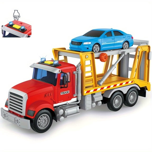 Chak’s Choice Friction powered trailer toys, crane car transport toys, lights and sound - durable ABS construction, battery powered, suitable for ages 3 +
