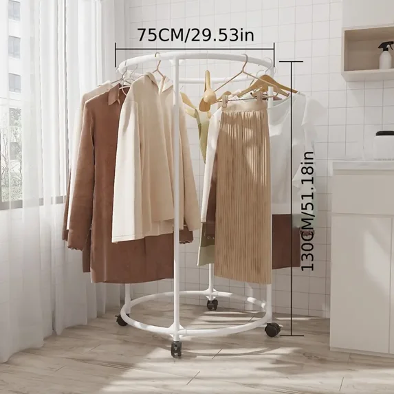 Chak’s Choice Rolling clothes rack, freestanding indoor/outdoor garment stand with wheels, circular design, clothing storage rack, suitable for retail stores and bedrooms-White
