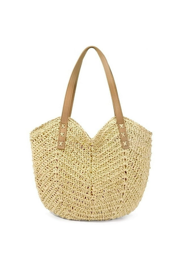 Chak’s Choice Women's Casual Straw Shoulder Handbag, Beige
