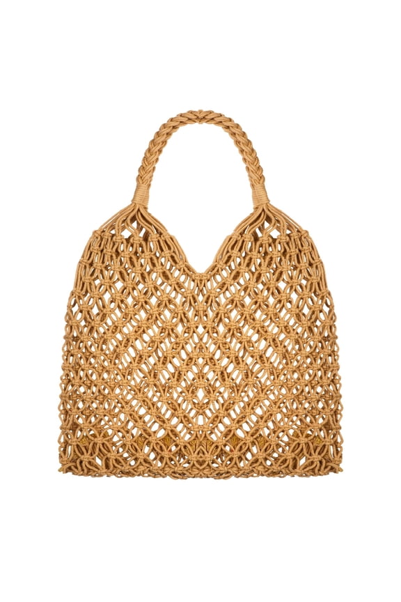 Chak’s Choice Women's Woven Cotton Rope Beach Bag, Brown
