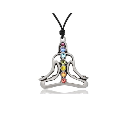 Chakara Yoga Silver Pewter Charm Necklace Pendant Jewelry With Cotton Cord