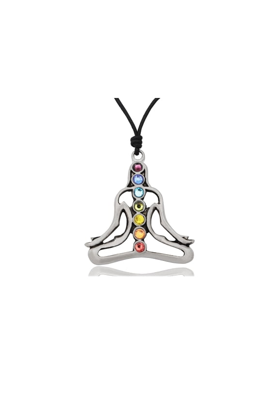 Chakara Yoga Silver Pewter Charm Necklace Pendant Jewelry With Cotton Cord