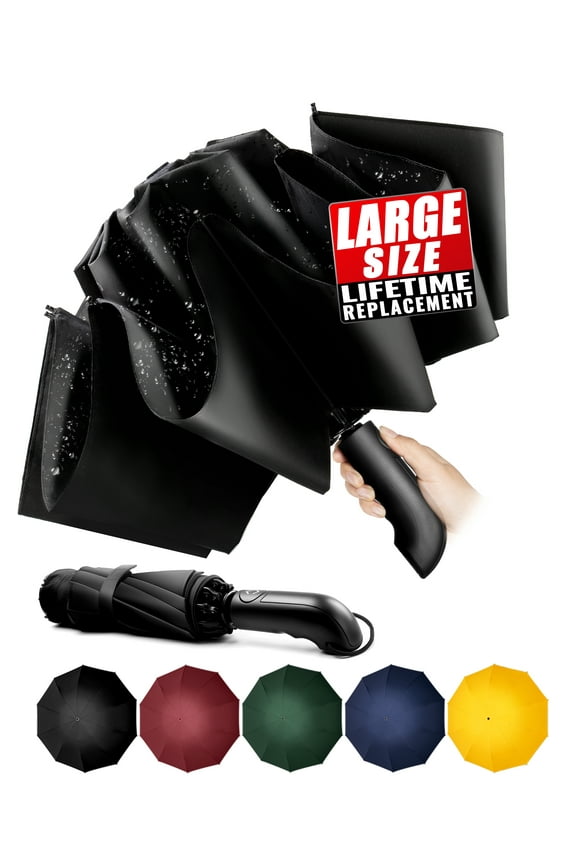 Chakipee Automatic Folding Umbrella,Auto Reverse Windproof Compact Umbrella,47" 10Ribs,Black