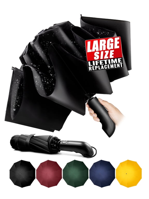 Chakipee Automatic Folding Umbrella,Auto Reverse Windproof Compact Umbrella,10Ribs,Black