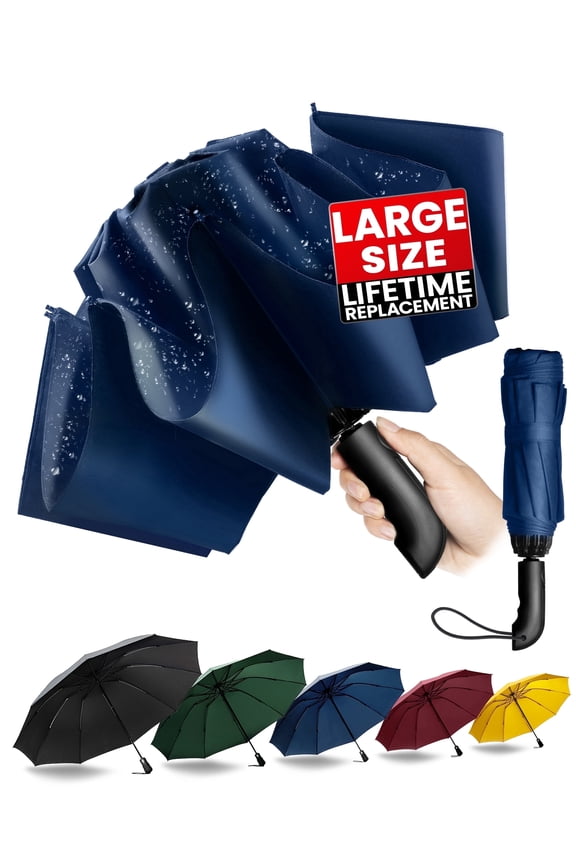 Chakipee Automatic Folding Umbrella,Auto Reverse Windproof Compact Umbrella,10Ribs,Blue