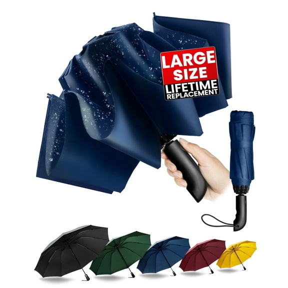 Chakipee Automatic Folding Umbrella,Auto Reverse Windproof Compact Umbrella,47" 10Ribs,Blue