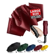 Chakipee Automatic Folding Umbrella,Auto Reverse Windproof Compact Umbrella,47 10Ribs,Red