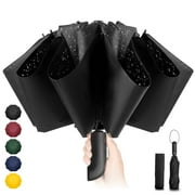 Chakipee Automatic Folding Umbrella,Auto Reverse Windproof Compact Umbrella with Teflon Coated, 47" 10Ribs, Black