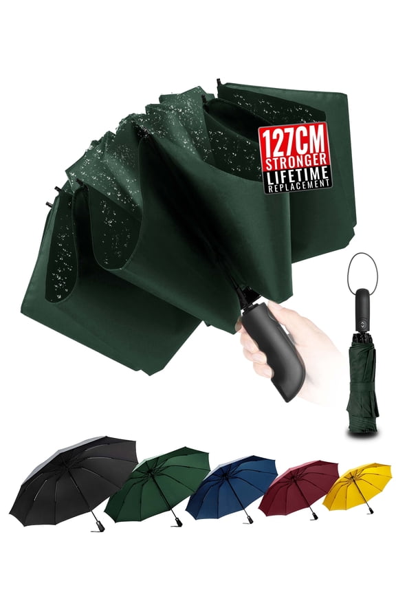 Chakipee Inverted Umbrella,Large Automatic Reverse Windproof Compact Umbrella,114cm Span-10 Ribs,Green
