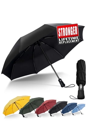 Chakipee Travel Compact Umbrella Windproof - Portable Automatic Umbrellas for Rain,8 Ribs Folding Umbrella,Portable 210T Fabric 97cm Span,Black