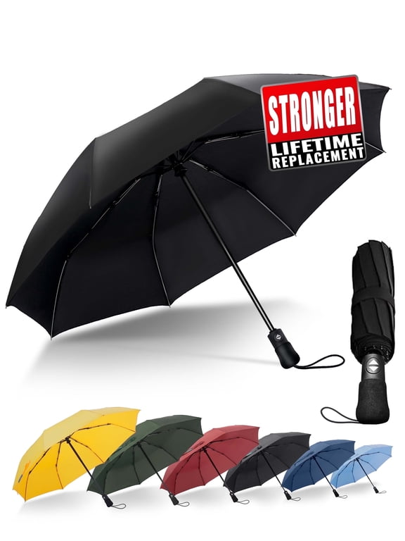Chakipee Travel Compact Umbrella Windproof - Portable Automatic Umbrellas for Rain,8 Ribs Folding Umbrella,Portable 210T Fabric 97cm Span,Black