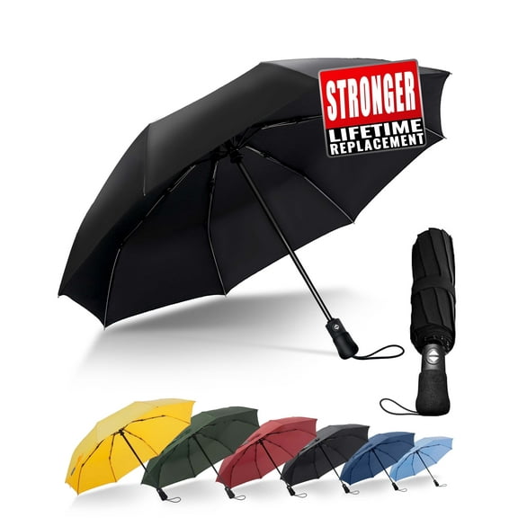 Chakipee Travel Compact Umbrella Windproof - Portable Automatic Umbrellas for Rain,8 Ribs Folding Umbrella,Portable 210T Fabric 97cm Span,Black