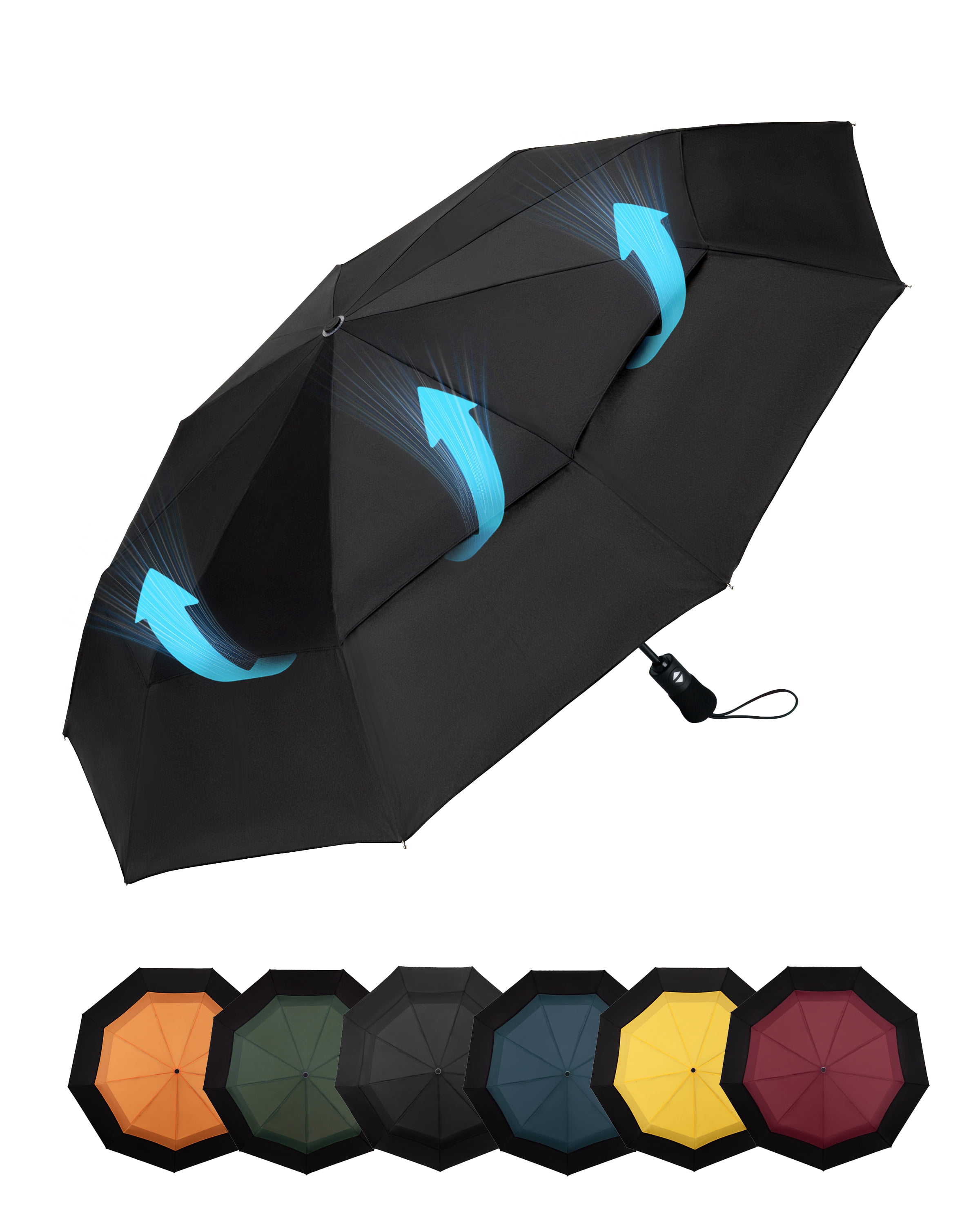 Chakipee Travel Compact Umbrella Windproof-Portable Automatic Umbrellas for Rain,Folding Umbrella with Double Vented Canopy 210T Fabric 102cm Span-9 Ribs Umbrella,Black