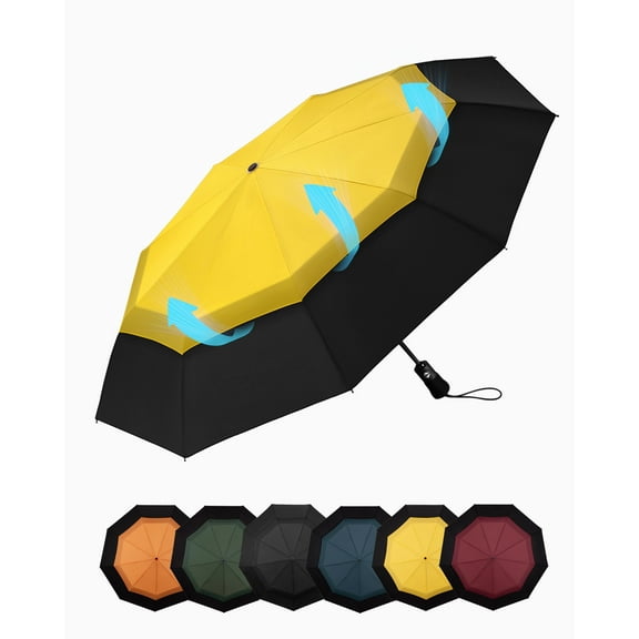 Chakipee Travel Compact Umbrella Windproof-Portable Automatic Umbrellas for Rain,Folding Umbrella with Double Vented Canopy 210T Fabric 102cm Span-9 Ribs Umbrella,Yellow