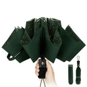 Chakipee Travel Compact Umbrella Windproof-Portable Automatic Umbrellas for Rain, Inverted Folding Umbrella, 210T Teflon Coating 105cm Span-10 Ribs Umbrella,Green