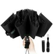 Chakipee Travel Compact Umbrella Windproof-Portable Automatic Umbrellas for Rain, Inverted Folding Umbrella, 210T Teflon Coating 105cm Span-10 Ribs Umbrella,Black