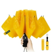 Chakipee Travel Compact Umbrella Windproof-Portable Automatic Umbrellas for Rain, Inverted Folding Umbrella, 210T Teflon Coating 105cm Span-10 Ribs Umbrella,Yellow