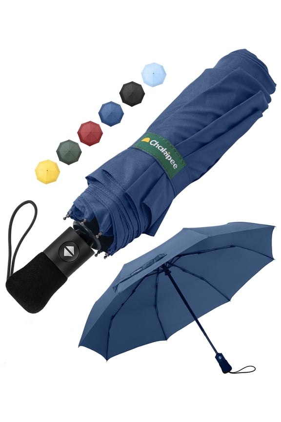 Chakipee Travel Compact Umbrella Windproof - Portable Automatic Umbrellas for Rain,8 Ribs Folding Umbrella,Portable 210T Fabric 97cm Span,Navy Blue