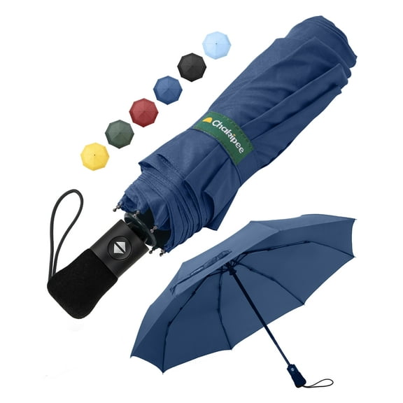 Chakipee Travel Compact Umbrella Windproof - Portable Automatic Umbrellas for Rain,8 Ribs Folding Umbrella,Portable 210T Fabric 97cm Span,Navy Blue