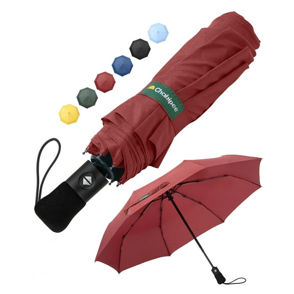 Chakipee Travel Compact Umbrella Windproof - Portable Automatic Umbrellas for Rain,8 Ribs Folding Umbrella,Portable 210T Fabric 97cm Span,Red
